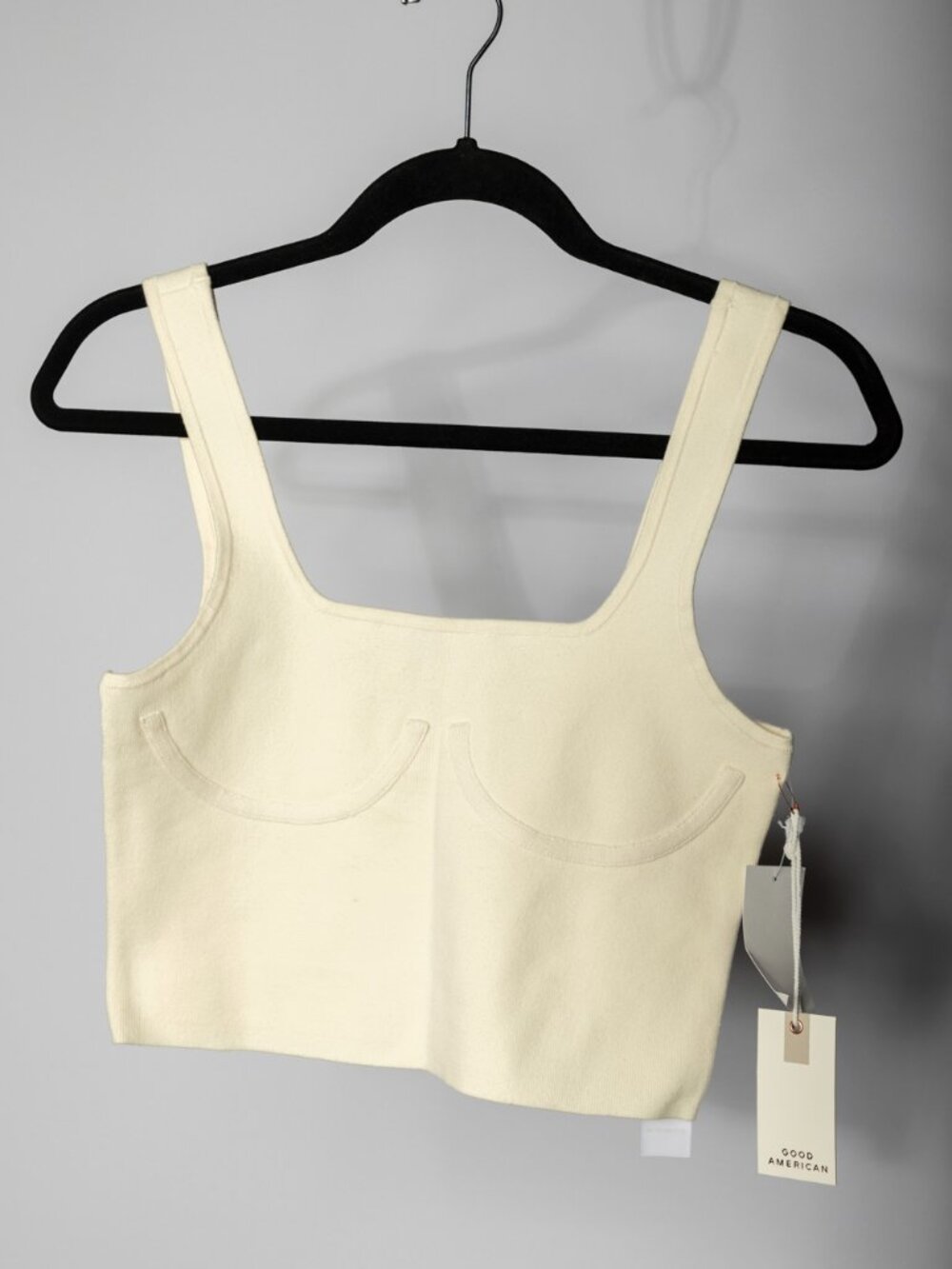 Good American NWT The Cupped Crop Tank Top Ivory Cream Square Neck Size 3/4 L/XL